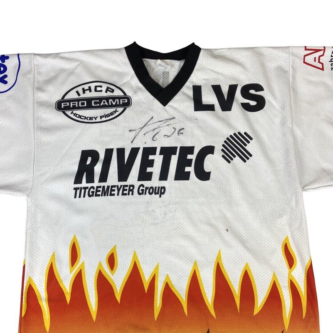 Autographed Patrik Eliáš Flaming White Hockey Jersey NHL XXXL