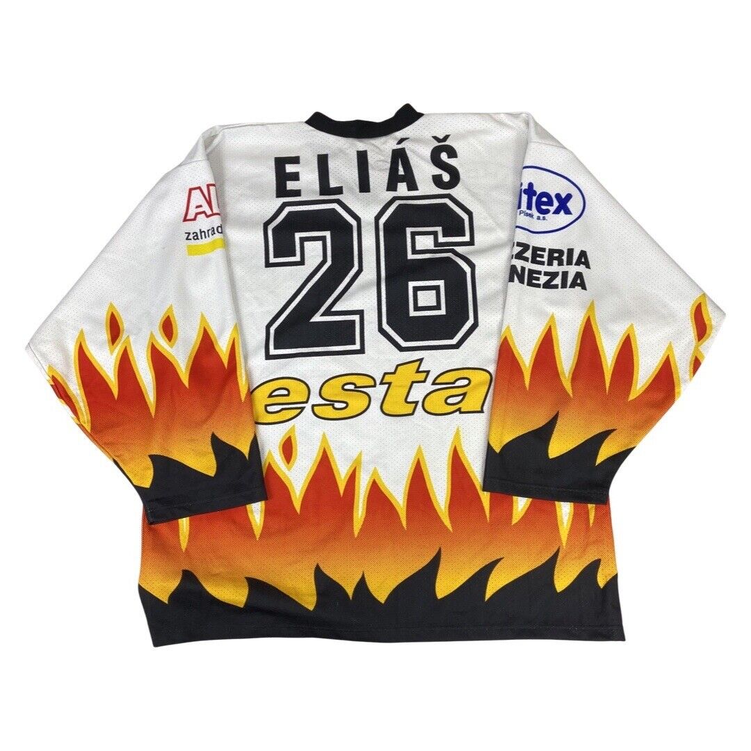 Autographed Patrik Eliáš Flaming White Hockey Jersey NHL XXXL