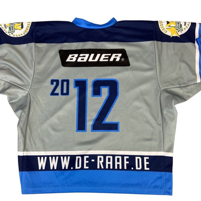 Grey, White & Blue Signed Helmut De Raaf Eishockey Camp Hockey Jersey XL