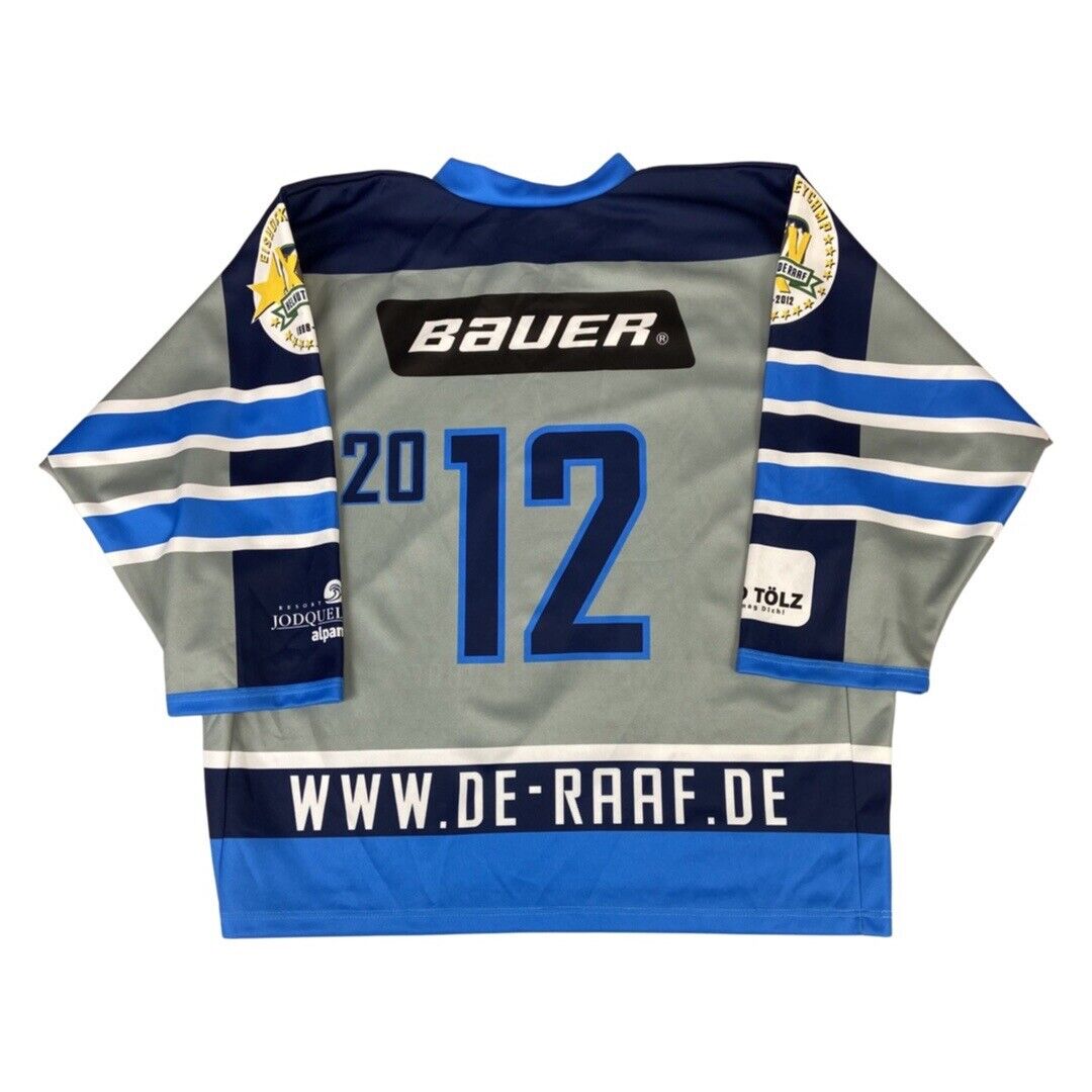 Grey, White & Blue Signed Helmut De Raaf Eishockey Camp Hockey Jersey XL